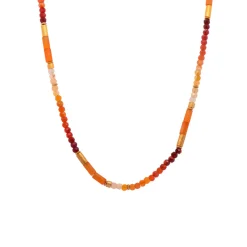 Yellow Gold Plated Sterling Silver Fire Opal and Carnelium Necklace